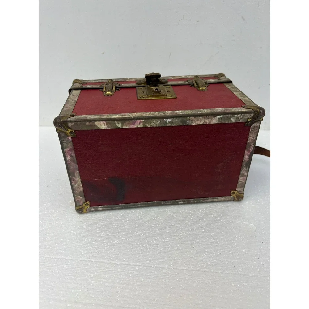 Vintage Dollhouse Steamer Trunk w Tray Miniature Wood Chest Box SALESMAN SAMPLE